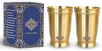INDIAN ART VILLA Pure Brass Matt Finish Glass/Tumbler with Brass Bottom, for Drinking Serving Water, Yoga & Ayurveda, Volume-270 ml, Set of 2