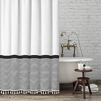 Seasonwood 96 inch Extra Long Shower Curtain Black and White Shower Curtain with Tassel 72" W x 96" L Farmhouse Striped Shower Curtains for Bathroom Fabric Shower Curtains