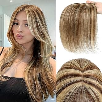 Hair Toppers for Women Real Human Hair, 360° 3D Cover Middle Bangs Hair Pieces for Women (P4/27)