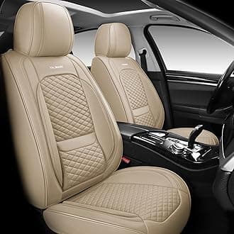 Full Coverage Faux Leather Car Seat Covers Full Set Fit for Cars Trucks Sedans SUVs with Waterproof Leatherette in Auto Interior Accessories (Beige)