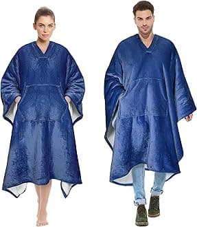 Tirrinia Sherpa Wearable Blanket Super Soft Comfy Plush Fleece Poncho for Adult Women Men Kids Throw Wrap Cover Sweatshirt Indoors or Outdoors, 55''x 80'' Navy