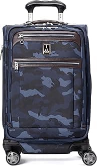Travelpro Platinum Elite Softside Expandable Carry on Luggage, 8 Wheel Spinner Suitcase, USB Port, Suiter, Men and Women, Navy Camouflage, Carry On 21-Inch