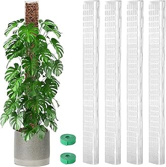 EOX 4 Pcs 36 Inch Plastic Moss Pole for Monstera, Large D Shaped Poles for Climbing Plants Work with Sphagnum Moss, 138 Inch Plant Stake Set of 4, Garden Ties