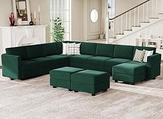 Belffin Modular Sectional Sofa with Storage Seat Oversized U Shaped Couch Velvet Modular Sofa Set with Ottoman Velvet Green