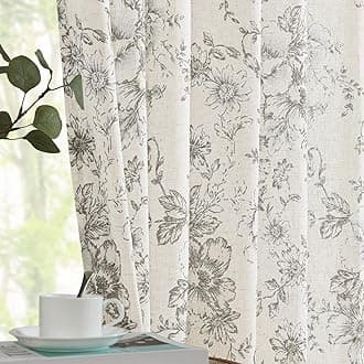 jinchan Linen Blend Curtain Floral Curtains for Living Room 90 Inch Length Grey Printed Curtain Rod Pocket Back Tab Farmhouse Peony Flower Patterned Drapes Bedroom Window Curtains Set 2 Panels