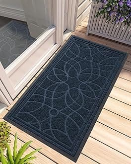 Front Door Mat Outside Entrance, Heavy Duty Non Slip Low Profile Doormat for Entryway, Trap Dirt and Moisture Welcome Mats, Easy Clean, Patio, Garage, 4x2, Blue
