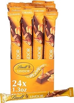 LINDOR Caramel Milk Chocolate Truffle Bar, Milk Chocolate Candy with Smooth, Melting Truffle Center, 1.3 oz. (24 Pack)