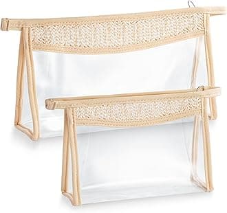 Boho Patch Cosmetic Bag - Summer Beach Swimming Pool Toiletry Makeup Bag Beige Clear Waterproof Travel Makeup Pouch PVC Zipper Clutch Daily Use Purse Summer Beach Gifts for Women Girls