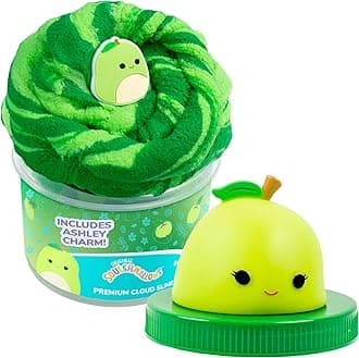Original Squishmallows Ashely The Apple Premium Cloud Slime, Green Apple-Scented, 8 oz., Storage Container with Figurine Topper, Rubber Charm, Goodie Bags Stuffers, Kids Party Favors, Sensory Toys
