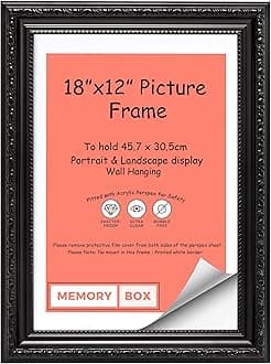Black (45.7x30.5cm) 18"x12" Ready to hang Ornate Shabby Chic Picture/Photo/Poster frame with MDF backing board and High Clarity Styrene Shatterproof Perspex Sheet