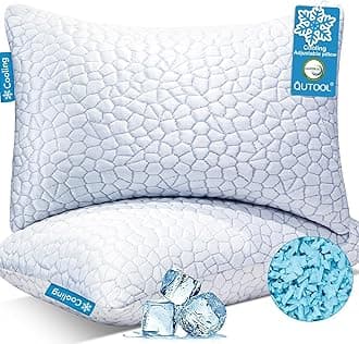 QUTOOL Cooling Pillow for Sleeping, CertiPUR-US Shredded Memory Foam Queen Pillows Set of 2, Cool Pillow for Hot Sleepers Adjustable Firm Pillow for Side, Back, Stomach Sleepers Soft Yet Support,White