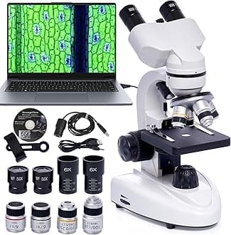 SELFIE CAT Laboratory Microscope for School, Binocular Compound Microscope 200X-5000X Magnification for Adults, Microscopes Kit with Electronic Eyepieces and Wide Field Lab Equipment