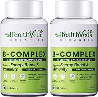 Health Veda Organics B-Complex Vitamins | 100% RDA B1–B12 | 120 Veg Tablets (Pack of 2) for Men & Women | Boosts Energy & Metabolism