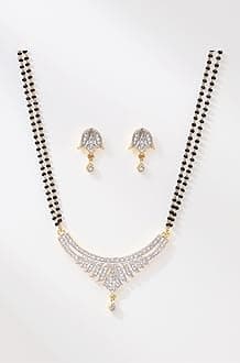 American Diamond Gold Plated Mangalsutra Pendant with Chain and Earrings for Women