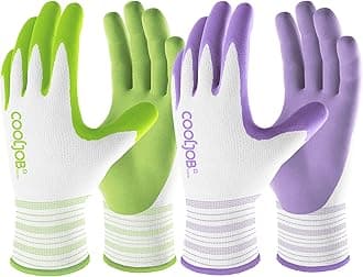 COOLJOB Gardening Gloves for Women, 6 Pairs Breathable Rubber Coated Garden Gloves, Outdoor Protective Work Gloves, Medium Size Fits Most, Lavender Purple & Apple Green (Half Dozen M)
