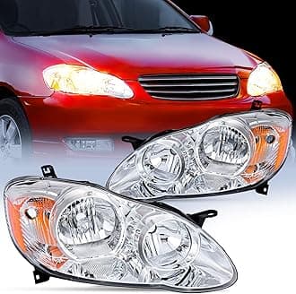Nilight Headlight Assembly for 2003 2004 2005 2006 2007 2008 Toyota Corolla Headlamps Replacement Chrome Housing Amber Reflector Driver and Passenger Side