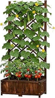 Anraja Raised Garden Bed with Trellis Wooden Planter Box Outdoor Wood Privacy...