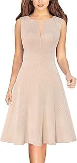VFSHOW Womens Elegant Front Zipper Slim Work Business Office Party Cocktail Skater A-Line Dress