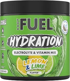 BodyFuel Hydration Electrolyte & Vitamin Powder - Natural Energy & Reduces Tiredness & Optimise Hydration (210g - 30 Servings)(Lemon & Lime)