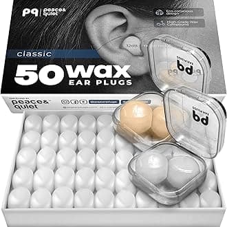 PQ Wax Ear Plugs for Sleeping, Swimming - 50 Noise Cancelling Silicone Gel Wax Earplugs, Ear Protection for Sleep and Swim, Soft Wax Pillows with Sound Blocking Level 32Db, (50 Pillows), Color: White