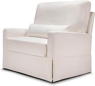 Crawford Pillowback Chair and a Half Comfort Swivel Glider in Performance Cream Eco-Weave, Water Repellent & Stain Resistant, Greenguard Gold & CertiPUR-US Certified