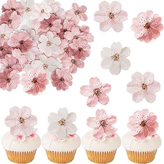 40 PCS Edible Cherry Blossoms Cupcake Toppers Edible Cherry Blossoms Flowers Cake Decorations Wafer Paper Flowers Cupcake Topper for Baby Shower Kids Birthday Party Decorations Supplies Colorful