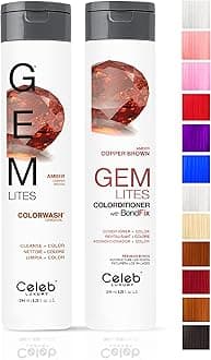 Celeb Luxury Gem Lites Duo Color Depositing Colorwash Shampoo & Conditioner Set + Bondfix Bond Rebuilder, Semi Permanent Hair Color, Vegan Hair Dye, Amber Copper Brown