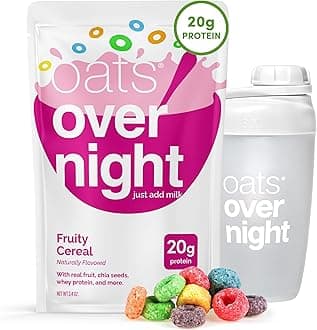 Oats Overnight - Fruity Cereal - High Protein, Low Sugar Breakfast Shake - Gluten Free, High Fiber, Non GMO Oatmeal (2.7oz per meal) (8-Pack Plus BlenderBottle)