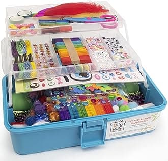 Olly Kids Craft Kits Library in a Plastic Craft Box Organizer- Craft and Art Supplies for Kids Ages 4 5 6 7 8 9 10 11 &12 Year Old Boys & Girls