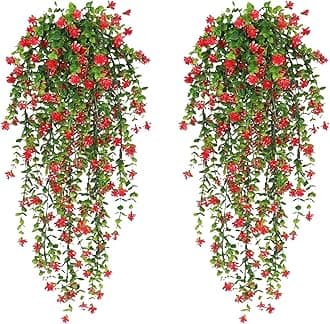 Lifelike Artificial Flowers Artificial Flower Decor Hanging Artificial Flower Vine Faux Drooping Floral Plants for Home Wedding Indoor Outdoor Garden Yard Decoration Red 2pcs