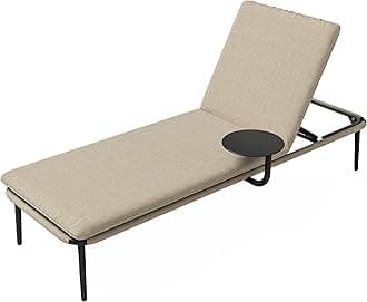 EAST OAK Outdoor Chaise Lounge, Aluminum Patio Lounge Chair with Side Table, Adjustable Lounge Chairs for Outside Reclining Chair with Cushion & 5 Positions for Patio, Beach, Yard, Pool, Lawn