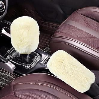 Hovom 2PCS Fluffy Car Gear Shift Knob Cover & Handbrake Cover, Soft Plush Hand Brake Handle & Gear Shift Cover for Women Girls, Universal Comfortable Warm Furry Car Accessories (Beige)