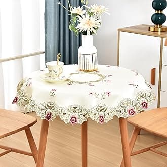 Wolkemer Jacquard Small Round Tablecloth Vintage Floral Embroidered Lace Beige Table Cover for Nightstand End Bedside Tabletop Decoration 33 Inch