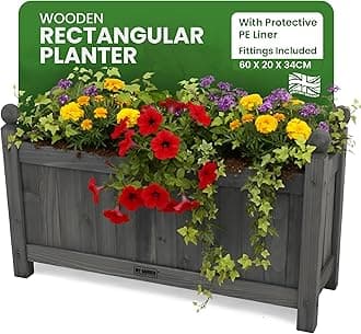 My Garden Wooden Rectangular Trough Planter with PE Liner - 60 x 20 x 34 cm Weather Resistant Wooden Planter Box for Patios, Gardens & Decking - UV Resistant, Easy Assembly, Ideal for Plants & Shrubs