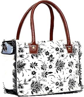 CLA Upcycle Canvas Bag With Leather - Handmade Tote, Shoulder Bag, Handbag for Women