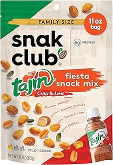 Tajin Fiesta Snack Mix, Peanuts, Crunchy Peanuts, Toasted Corn, and Pepitas with Chili and Lime Seasoning, Mild, No Artificial Colors or Flavors, 11 oz Resealable Bag
