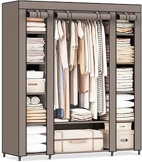 SONGMICS Closet Wardrobe, Portable Closet, Clothes Rail, Clothes Storage Organizer, Taupe ULSF003R02