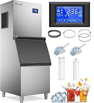 Commercial Ice Maker Machine 450LBS/24H, 22'' Wide Ice Machine with 300LBS Large Storage Bin, Clear Ice Cubes Air Cooled Stainless Steel Ice Maker for Restaurant/Bar/Cafe/Business
