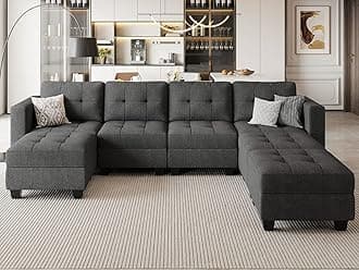 Belffin Modular Storage U-Shape Sectional Sofa Couch with Reversible Chaises 7-seat Sofa with Storage Seat Modular Sectional Sofa Set with Ottomans Modern Fabric Dark Grey