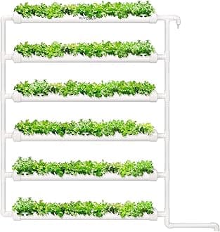 Hydroponic Grow Kit, 54 Plant Sites 6 Food-Grade PVC-U Pipes Hydroponics Planting System with Water Pump, Pump Timer, Nest Basket and Sponge for Leafy Vegetable