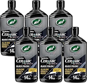 Hybrid Solutions Ceramic Acrylic Black Car Polish and Wax, Car Scratch Remover & Car Paint Restorer for Black Cars, Deep Shine, Ceramic Coating Protection & Water Beading, 14 oz (Pack of 6)