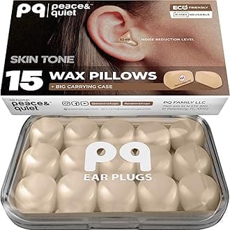 PQ Silicone Ear Plugs for Sleeping - 15 Wax Earplugs for Sleep and Swimming Ear Plugs, Soft Ear Covers for Sleeping and Water Ear Plugs, Wax Ear Plugs Noise Cancelling 32Db, (15 Pillows), Skin Tone