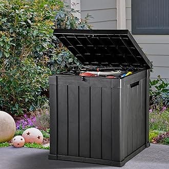 YITAHOME51 Gallon Outdoor Storage Deck Box, Waterproof Resin Package Delivery and Storage Box with Lockable Lid for Patio Furniture Cushions, Pool Accessories, Garden Tools, Black
