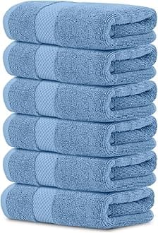 White Classic Luxury Hand Towels | Cotton Hotel spa Bathroom Towel | 16x30 | 6 Pack | Light Blue…