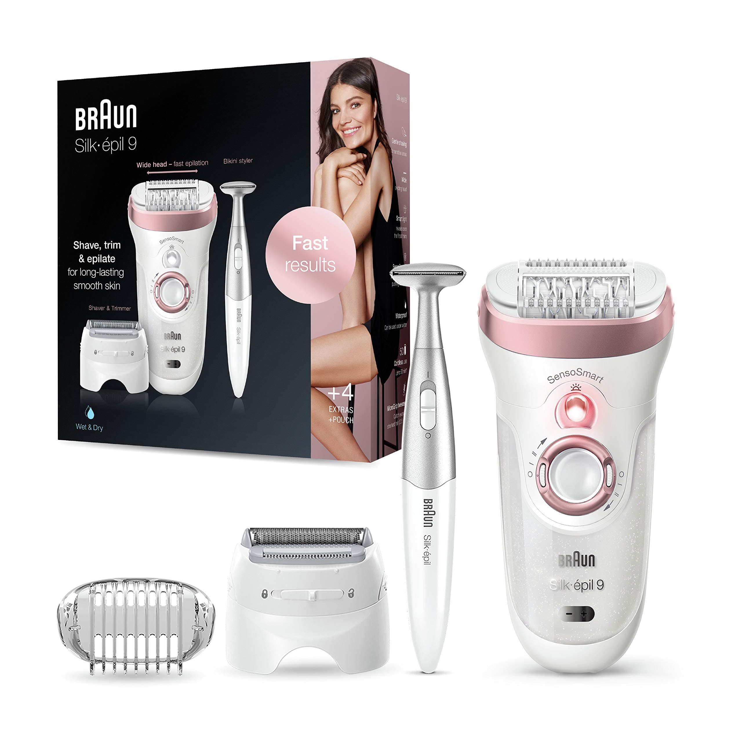 Braun Ses 9890,Braun Silk-Epil Ses 9890 Sensosmart - Wet & Dry Epilator With 4 Extras Incl. Trimmer + Pouch, White,