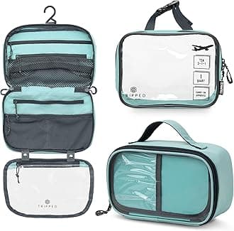 Toiletry Bag Kit Set: Hanging Travel Toiletry Bag + 311 TSA Cosmetic Liquid Bag + Ultra Light Accessory Organizer Pouch, Dusty Makeup and Toiletry Set of 3, Dusty Teal Make