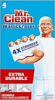 Mr. Clean Magic Eraser Sponge, All Purpose Cleaner, Cleaning Scrubber, Wall Cleaner, Sneaker Cleaner, Kitchen, Bathroom, Shower Cleaning Supplies, Melamine Sponge, Cleaning Pads, Extra Durable, 4ct