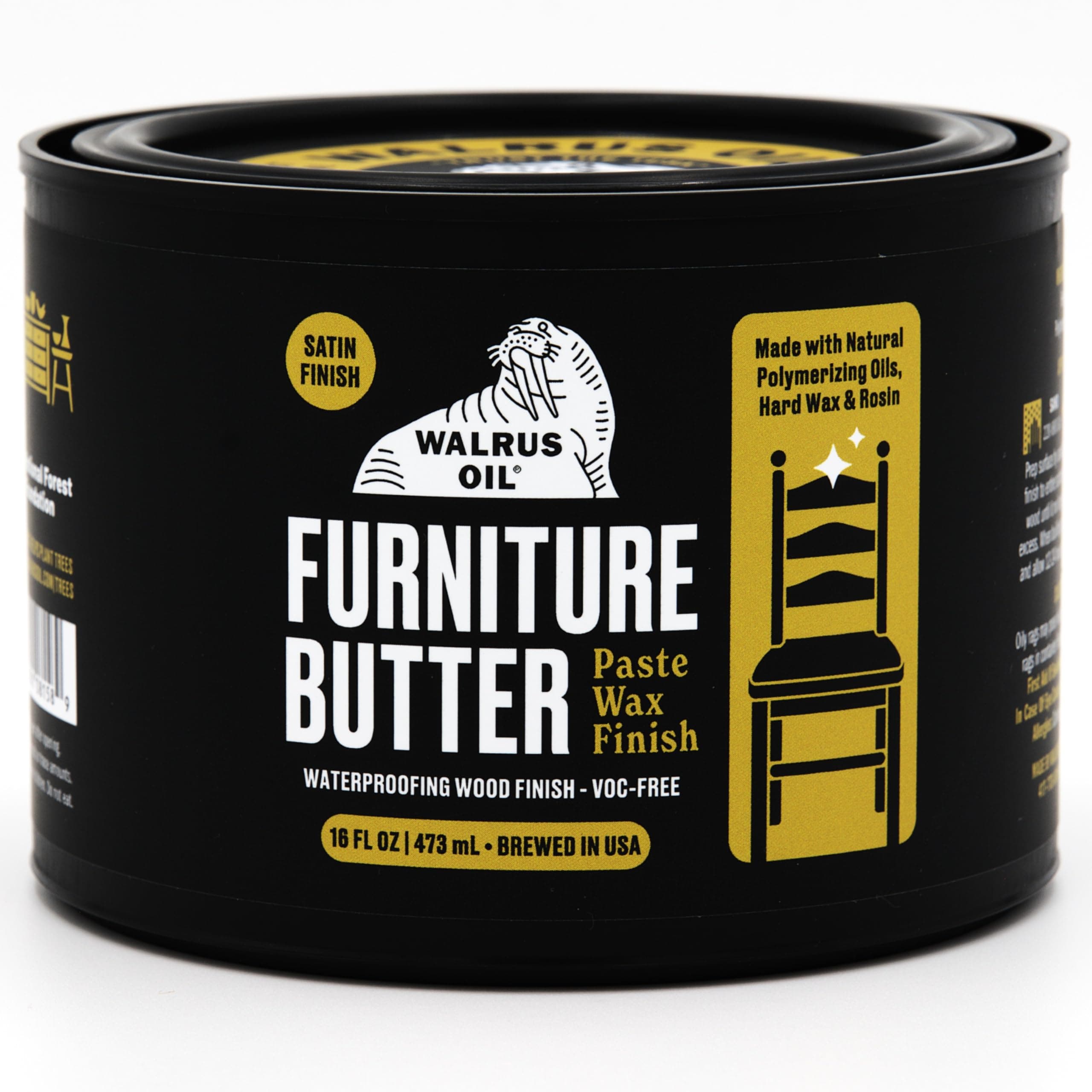Walrus Oil - Furniture Butter, Paste Wax Wood Finish. 100% Natural, VOC-Free. 16 oz