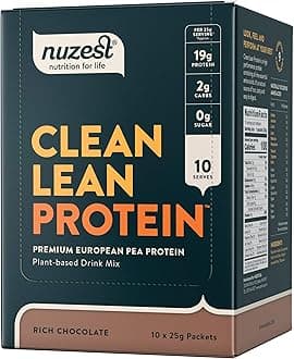 Nuzest - Pea Protein Powder - Clean Lean Protein, Premium Vegan Plant Based Protein Powder, Dairy Free, Gluten Free, GMO Free, Protein Shake, Rich Chocolate, 0.9 oz, (Pack of 10)
