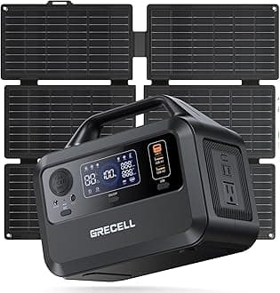 GRECELL Solar Generator with 40W Solar Panel Included,230Wh Portable Power Station 1.5hrs Fast Charging, (600W Surge) AC Outlets, LiFePO4 Battery Backup for Outdoor Camping, Trip, Power Outage
